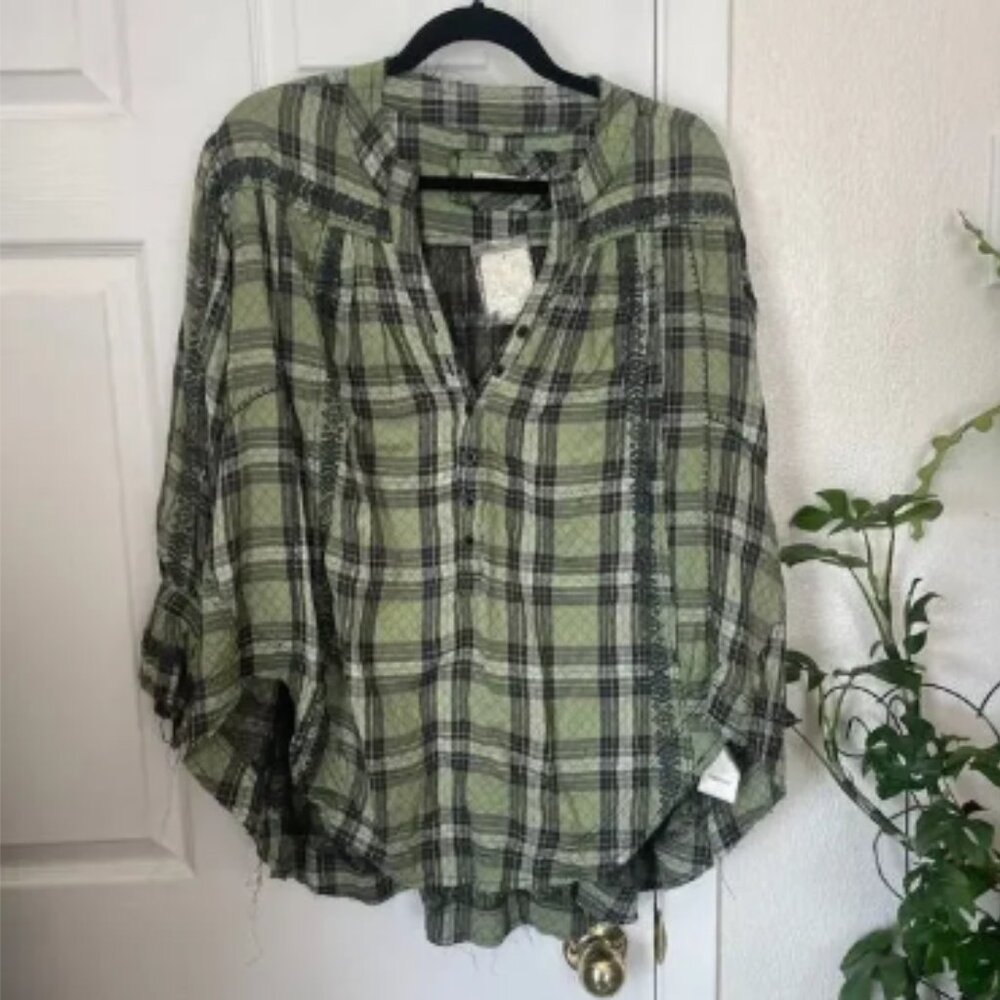 NWT Free People Lou In Meadow Cotton Plaid Top